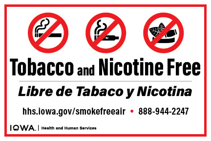 Smokefree Air Act Nicotine Free Large Sign