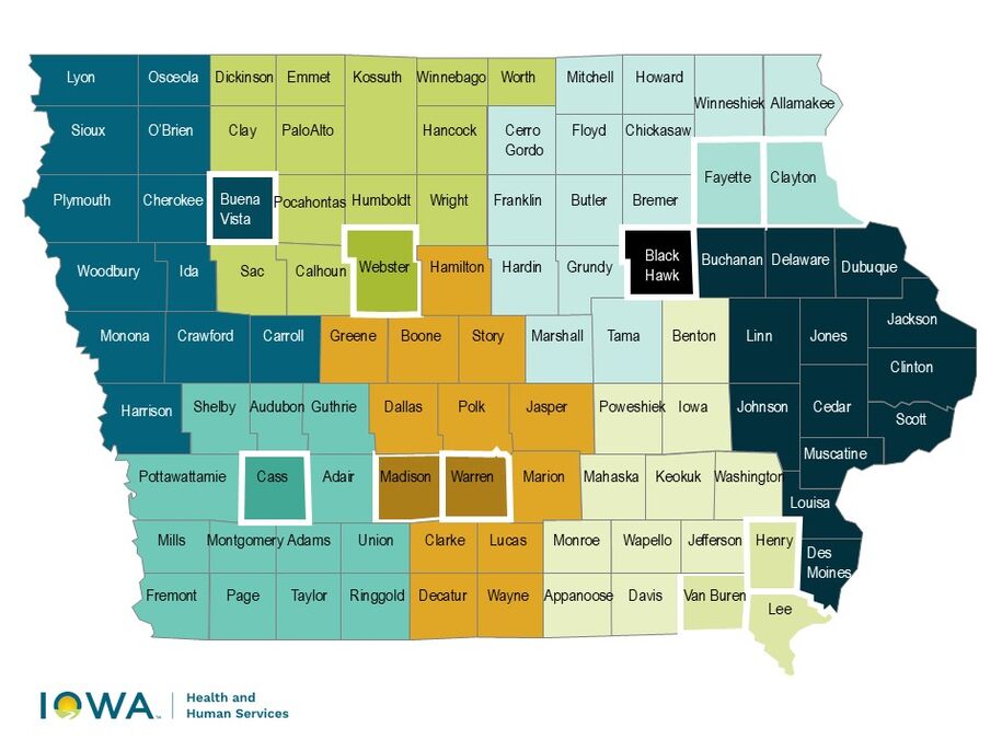 Map of Thrive Iowa counties