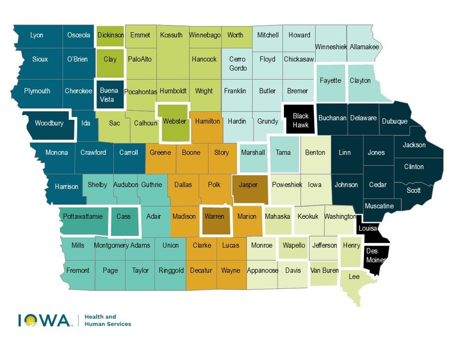 Counties with Thrive Iowa services