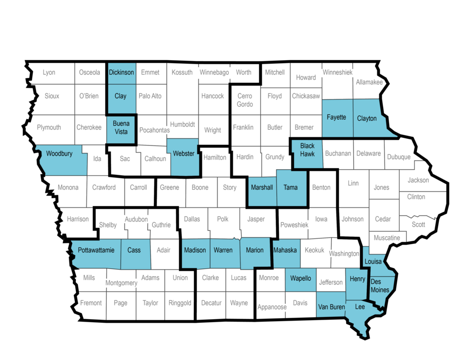 Map of Thrive Iowa counties